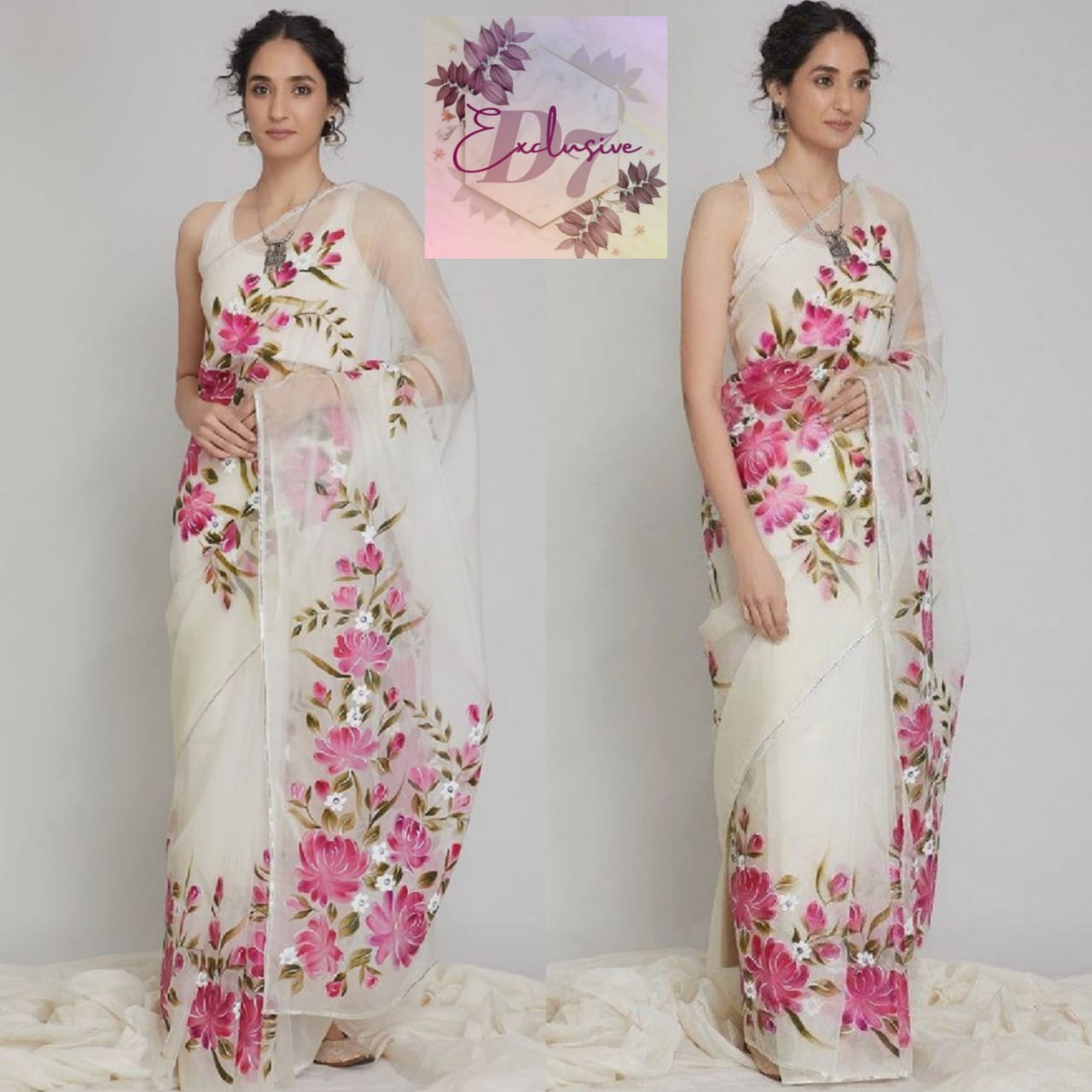Stunning Hand Painted Organza Sarees
