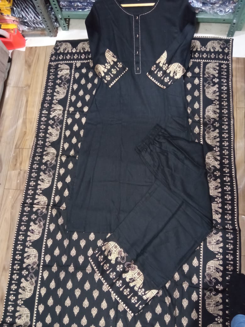 Gold Print Kurta Pant Dupatta