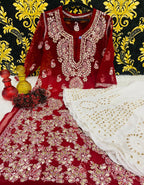 Beautiful Georgette Chikan Kurti Sharara