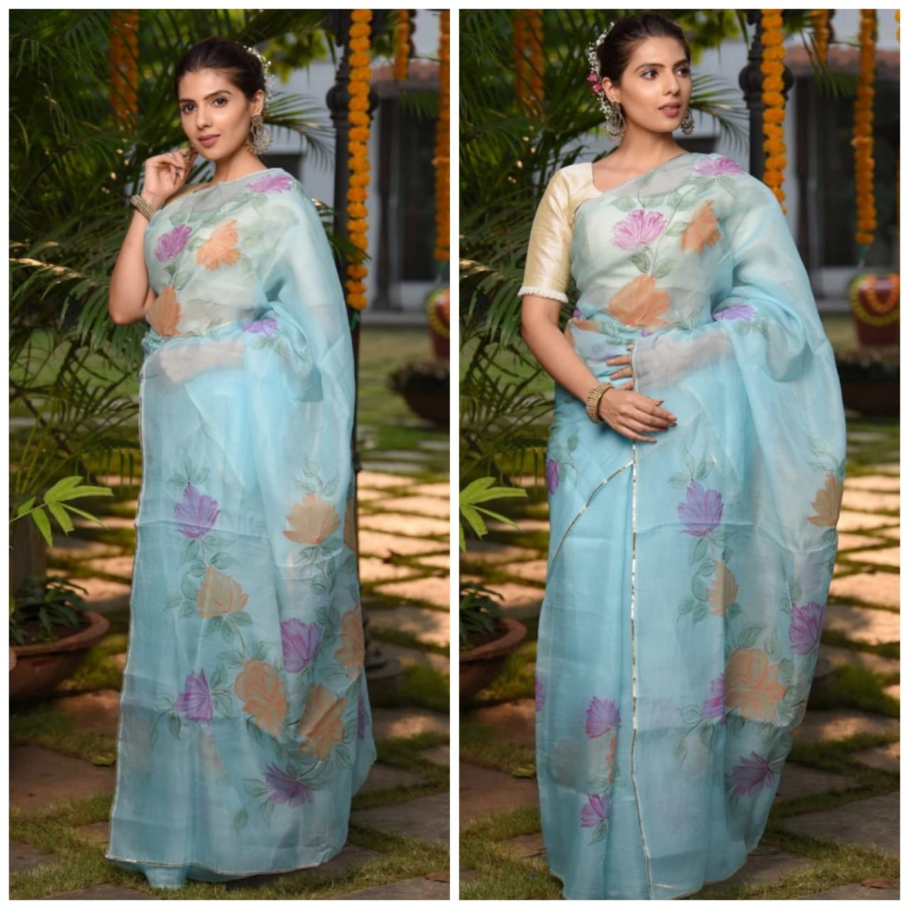 Stunning Hand Painted Organza Sarees