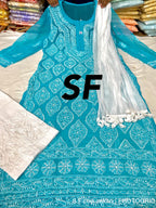 Chikankari Kurti Pant with Barfi Boota Embroidery