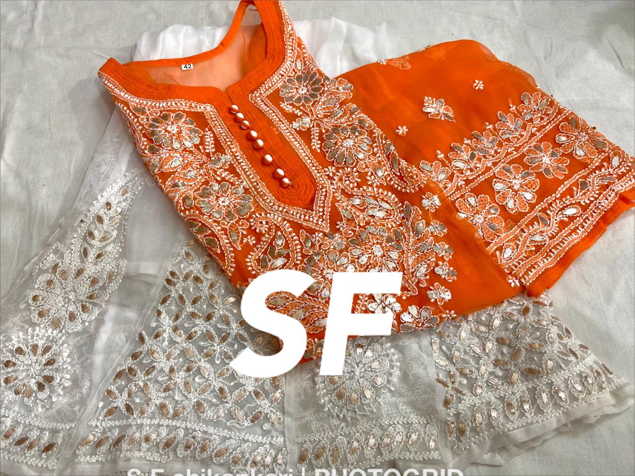 Chikankari Kurti Sharara with gotta patti work