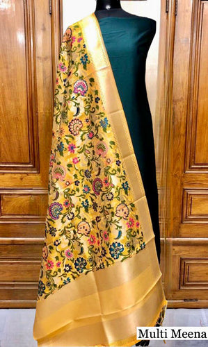 Plain Silk Suit with Benarsi Weaving Dupatta