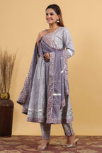 Cotton Bagru Print Anarkali with Ajrakh Print Pant n Dupatta