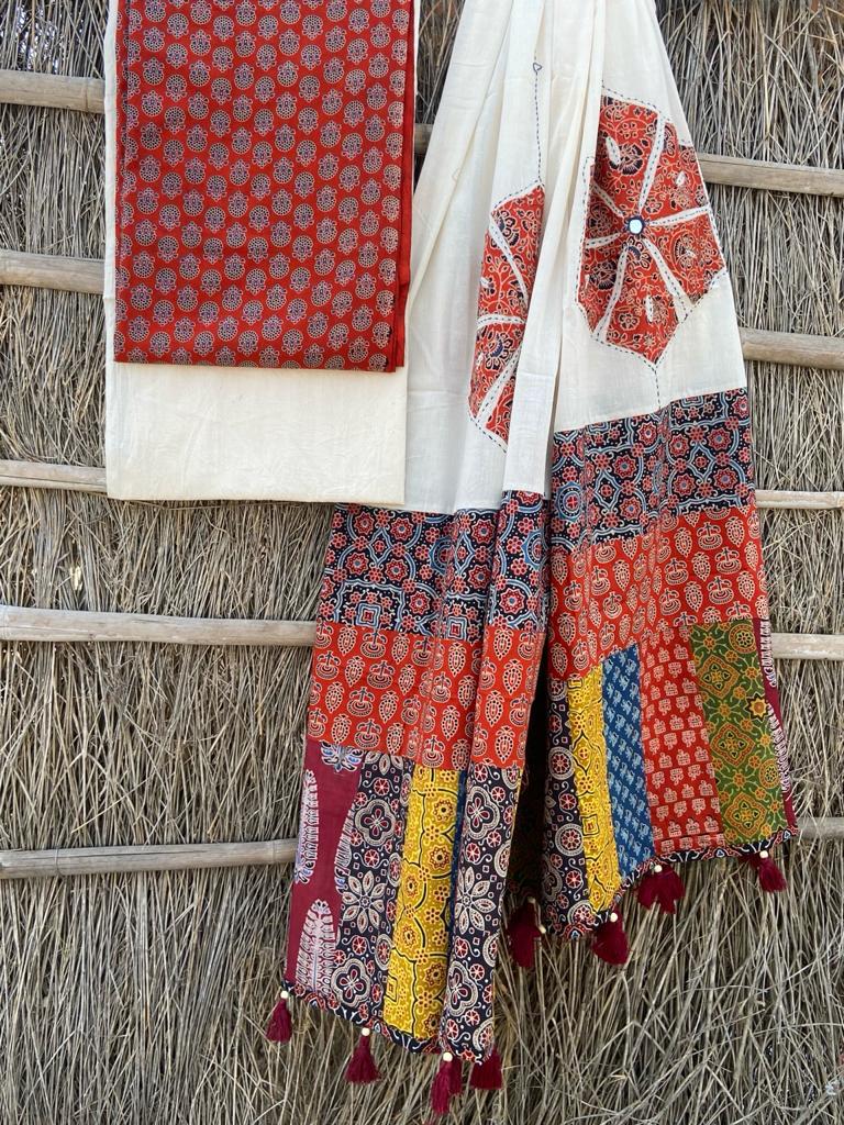 Ajrakh Suits with Applique Dupatta