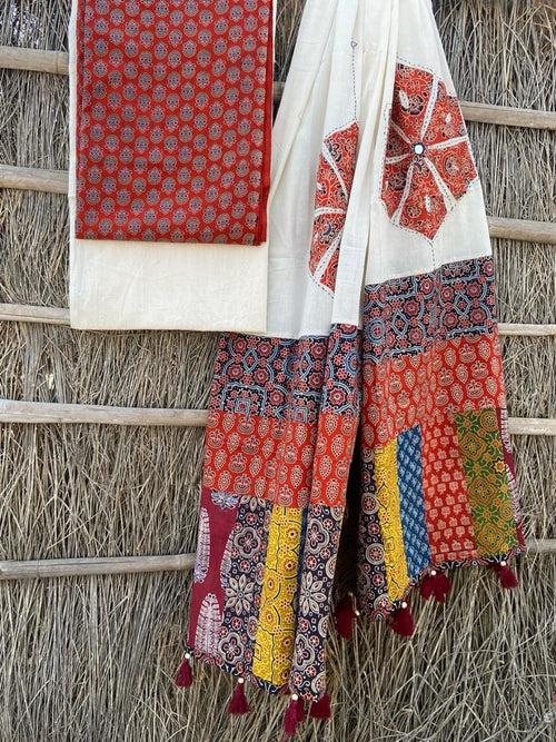 Ajrakh Suits with Applique Dupatta