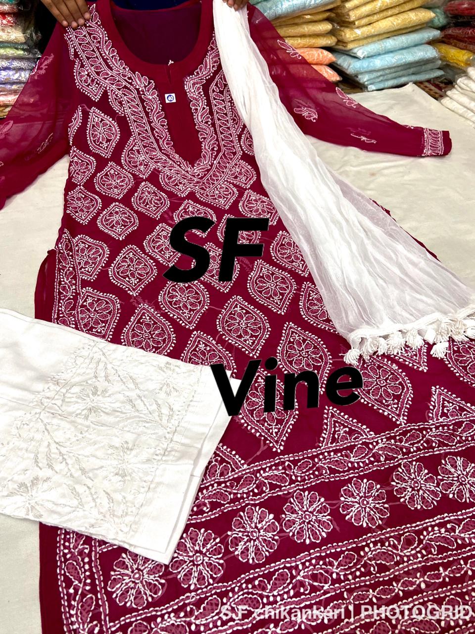 Chikankari Kurti Pant with Barfi Boota Embroidery
