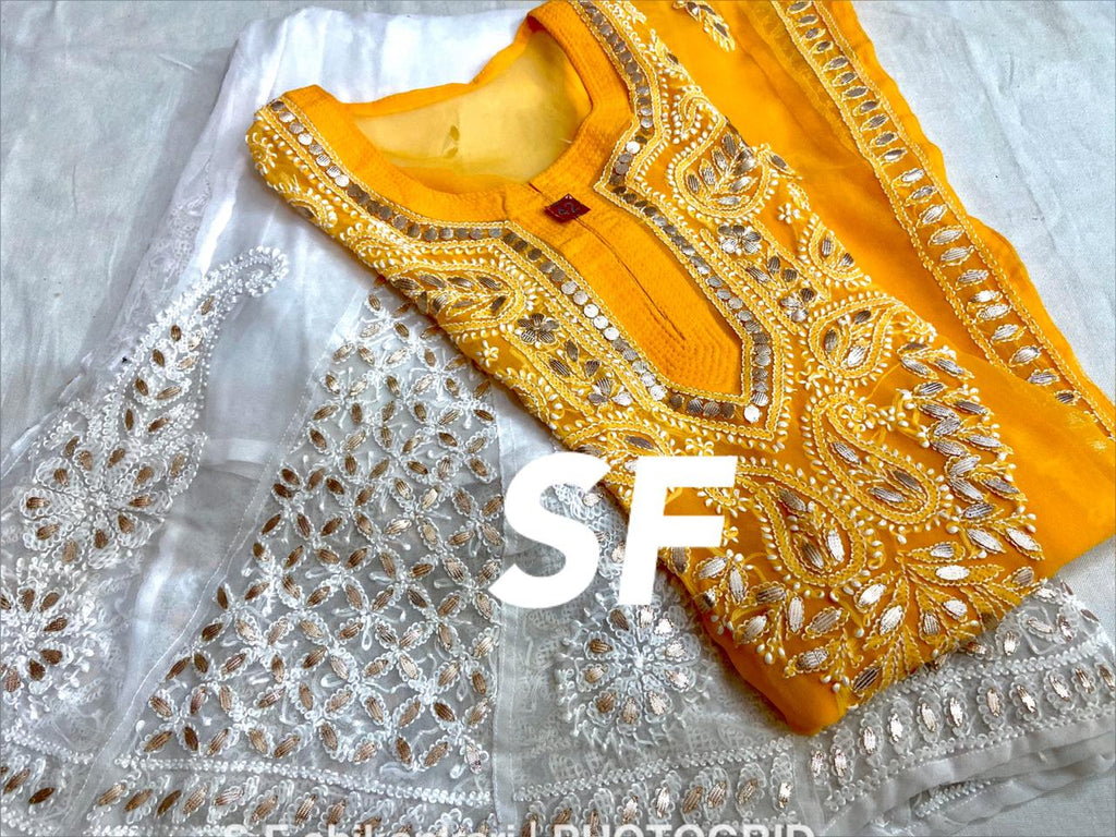 Chikankari Kurti Sharara with gotta patti work