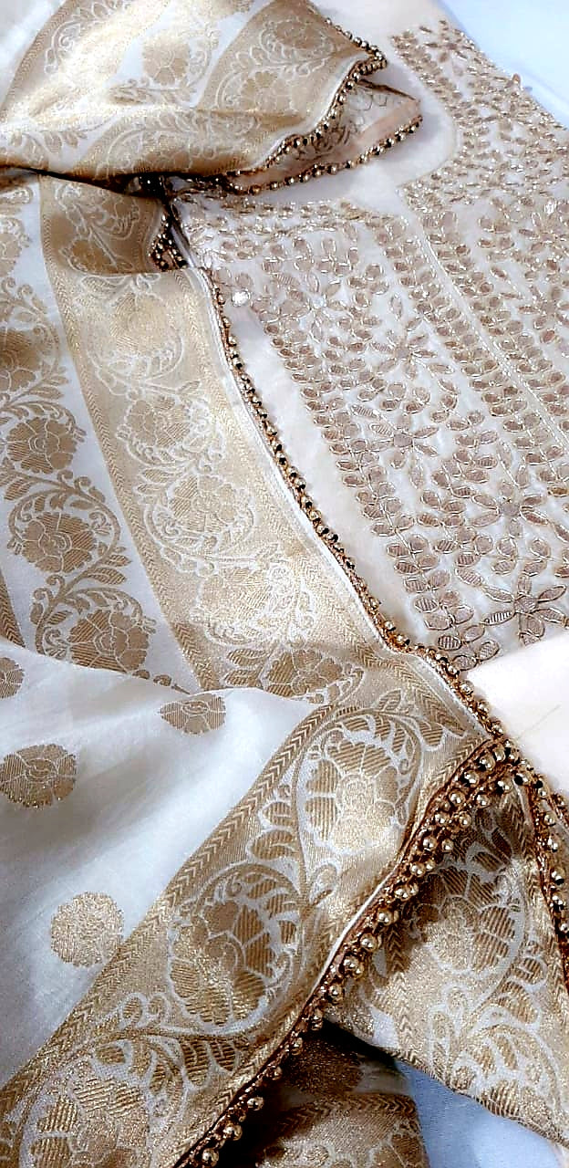Chanderi Shirt with Gotta work, Benarsi Silk Dupatta n Shantoon Bottom