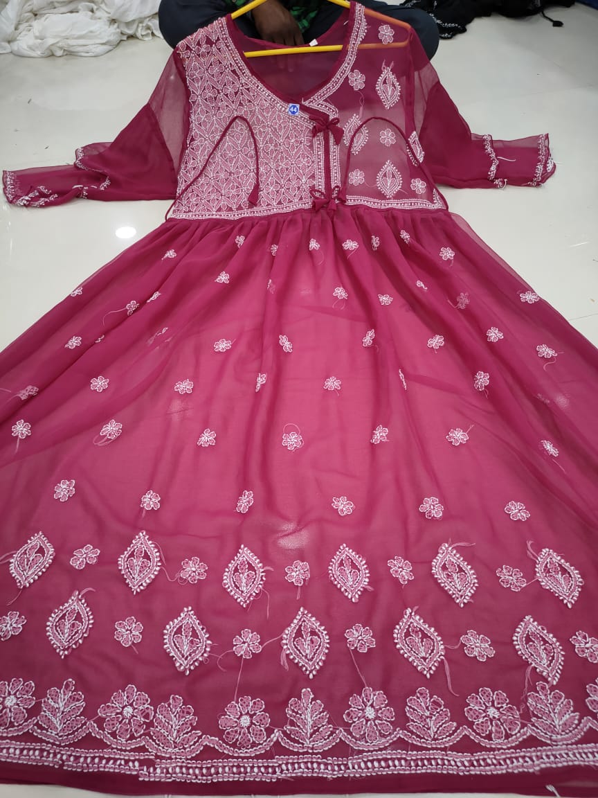 Chikankari Gown with bow knot