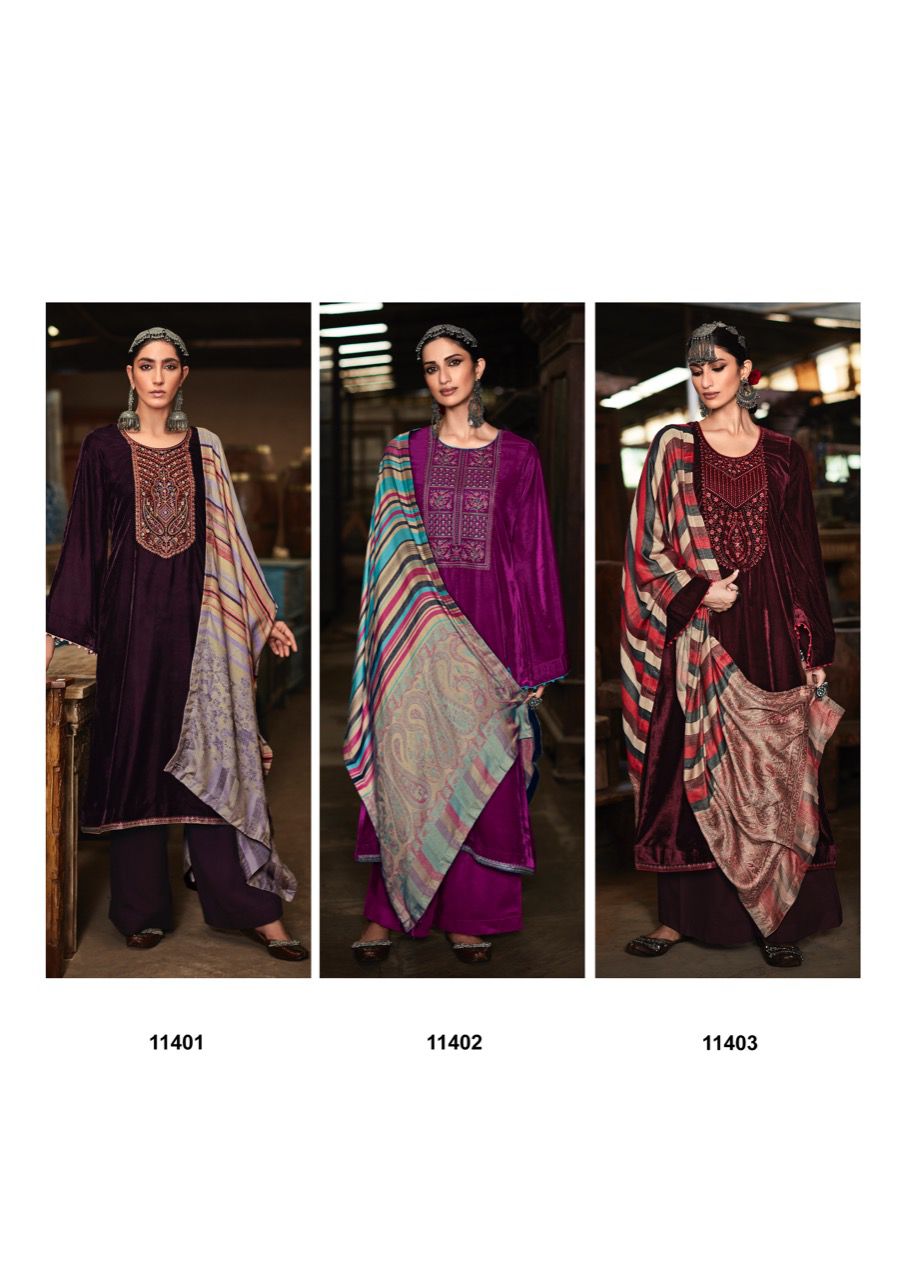 Velvet Embroidery Top n Stole with Pashmina Bottom