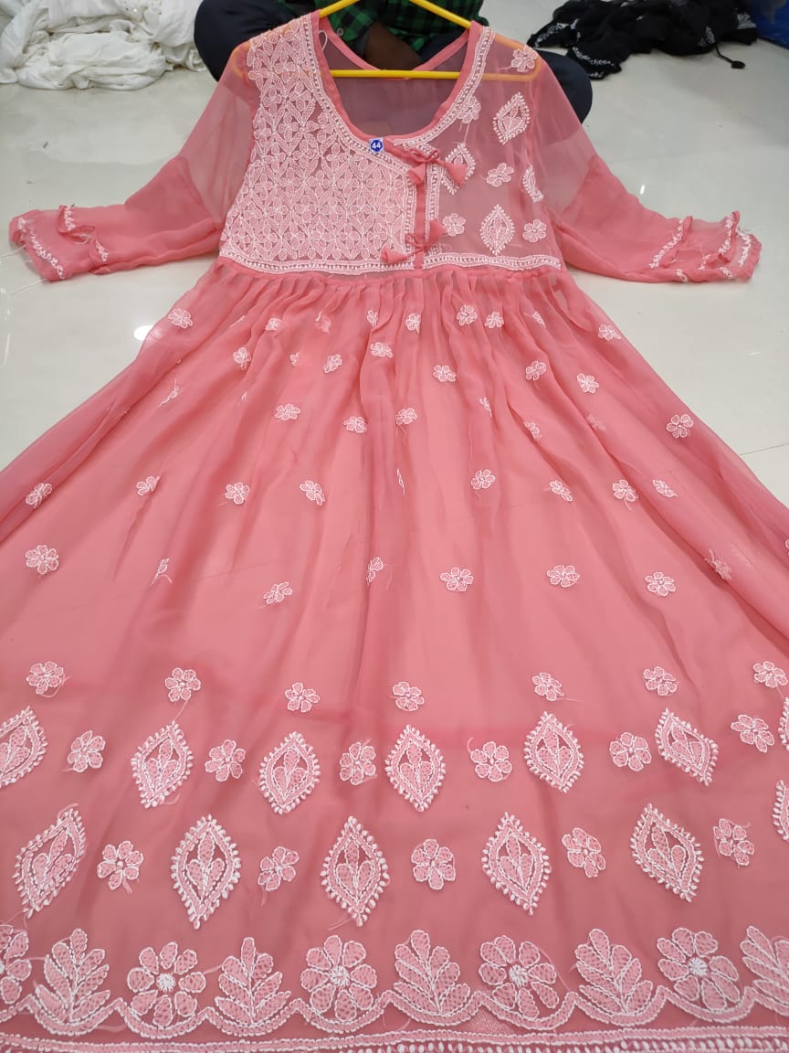 Chikankari Gown with bow knot