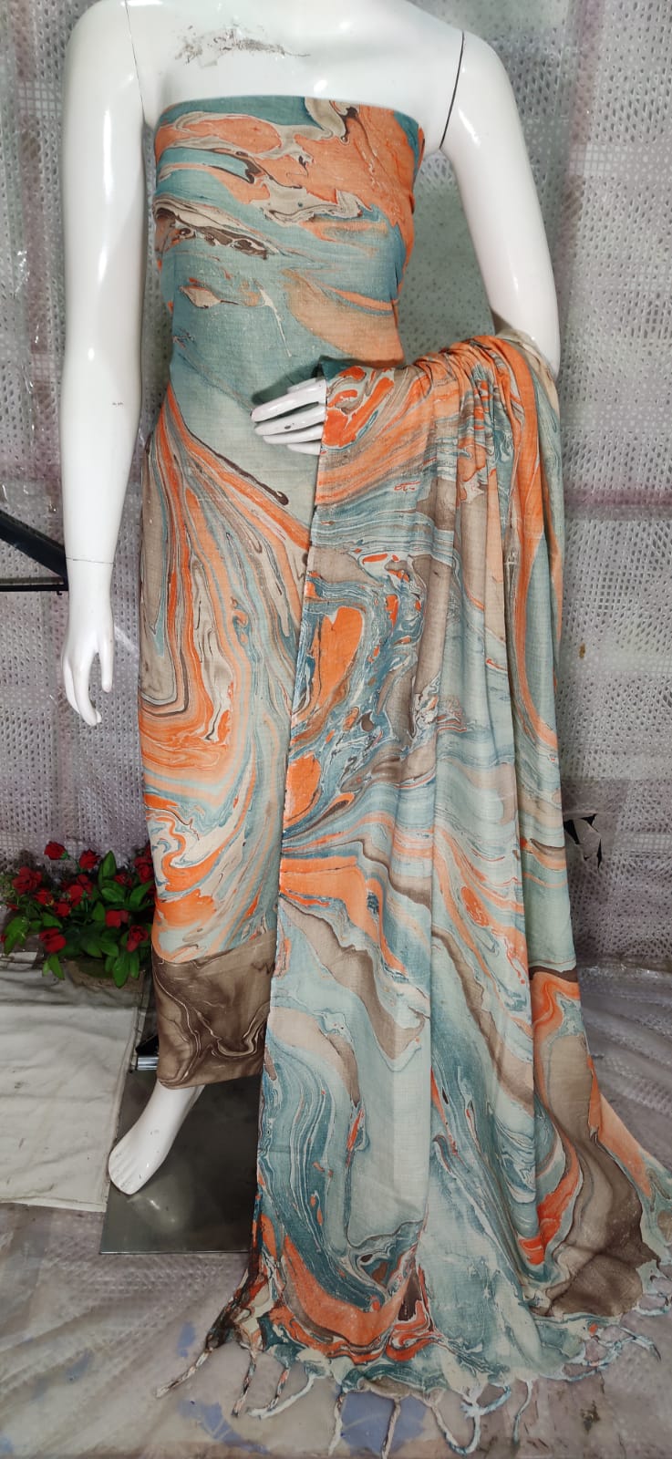 Buy Daily Wear Orange Embroidery Work Khadi Cotton Dress Material Online  From Surat Wholesale Shop.