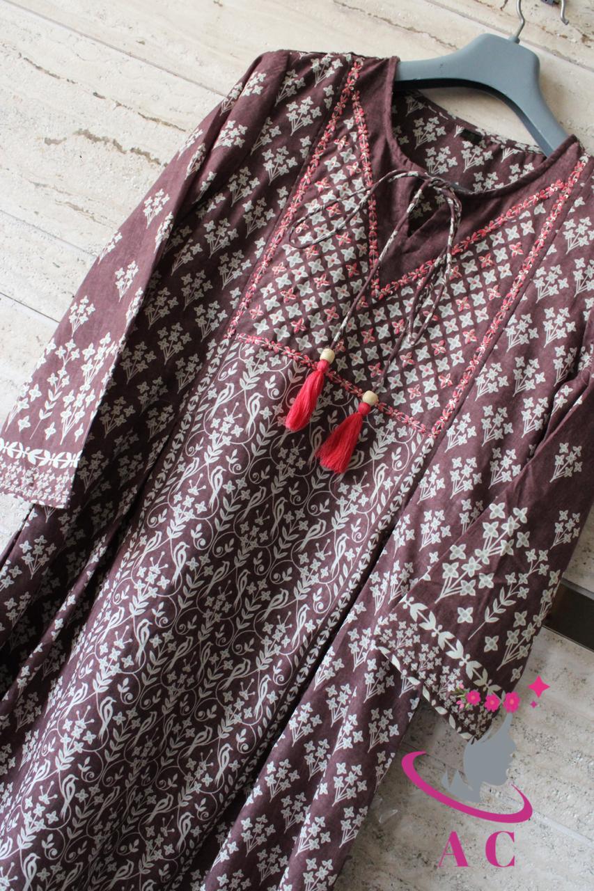 Cotton Silk Printed Stitched Kurti with Palazzo