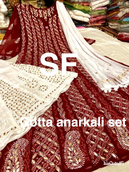 Chikankari Anarkali Sharara with gotta patti work
