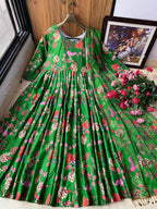 Designer Printed Butter Silk Gown