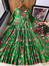 Load image into Gallery viewer, Designer Printed Butter Silk Gown