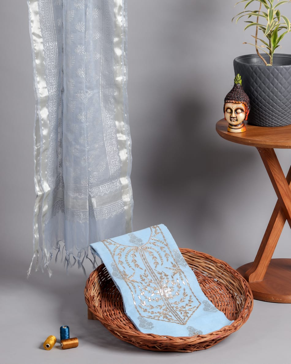 Chanderi Silk Shirt with Organza Dupatta