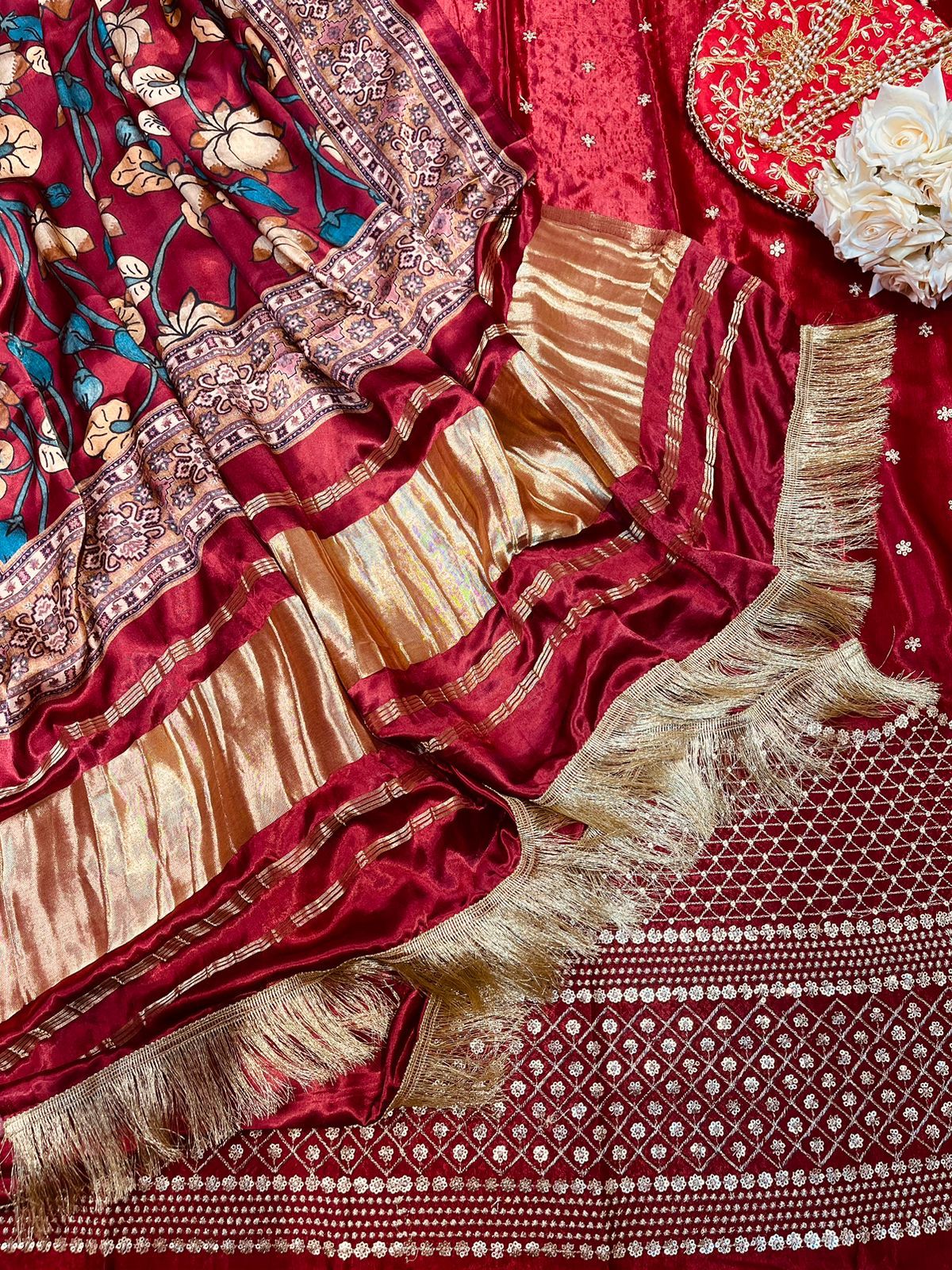 Satin Silk Top n with Gaji Silk Dupatta
