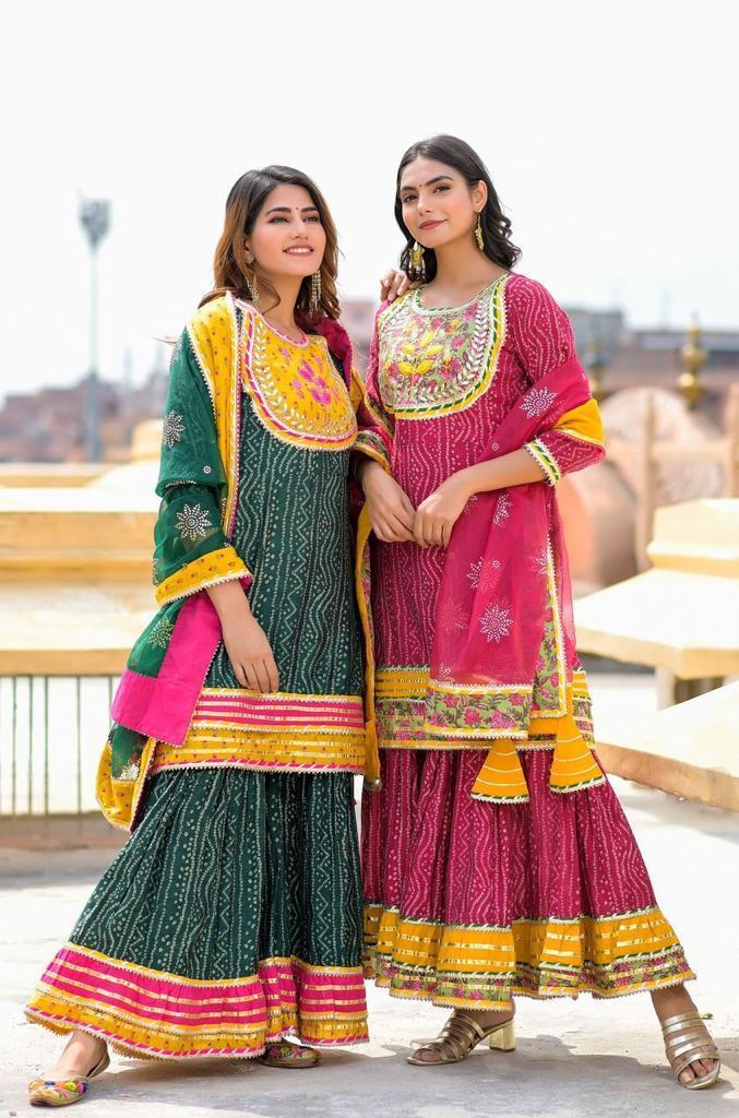 Beautiful Muslin Kurti Sharara Set with Gota