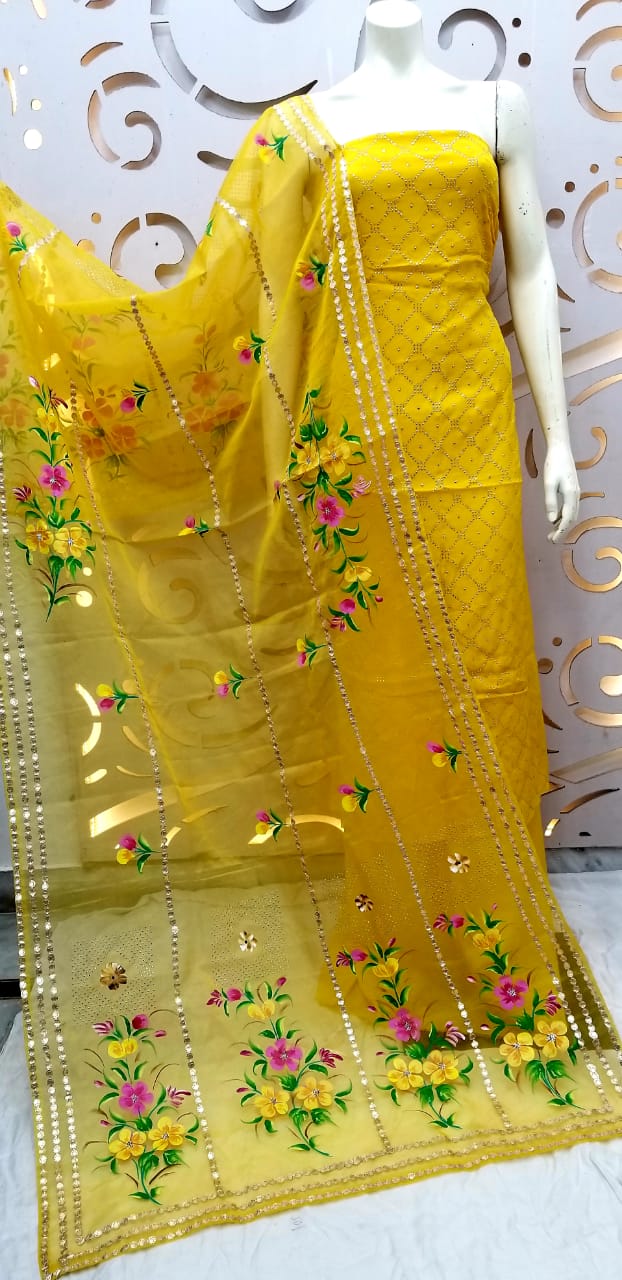 Beautiful Chinnon Shirt Organza Dupatta Shantoon Bottom