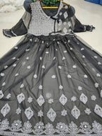 Chikankari Gown with bow knot