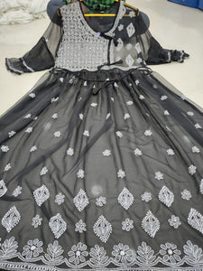 Chikankari Gown with bow knot