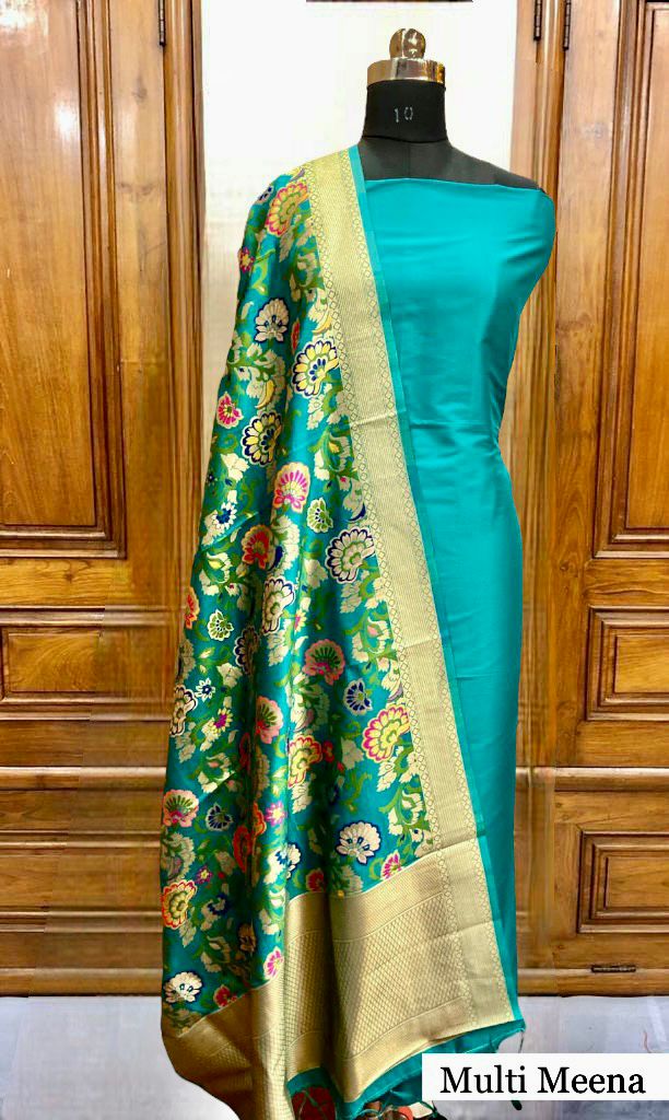 Plain Silk Suit with Benarsi Weaving Dupatta
