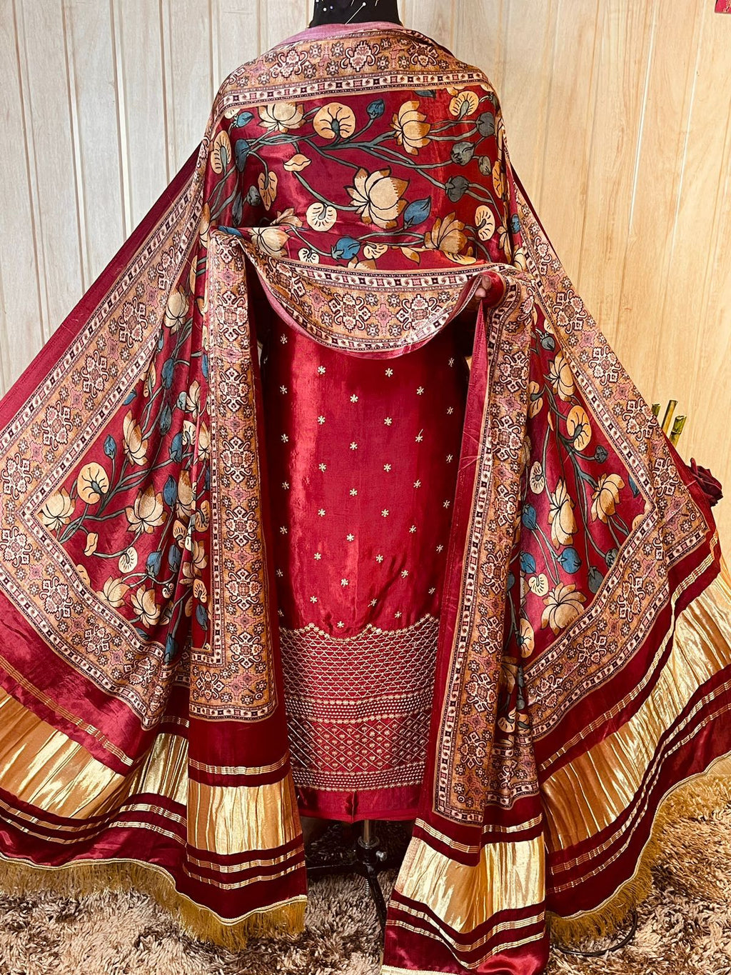 Satin Silk Top n with Gaji Silk Dupatta