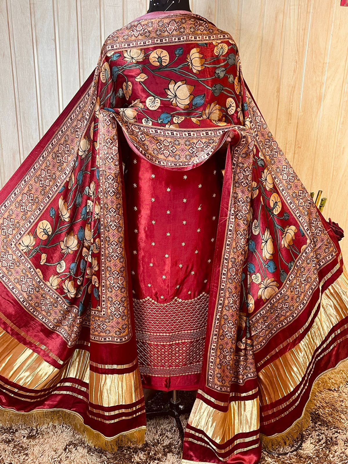 Satin Silk Top n with Gaji Silk Dupatta