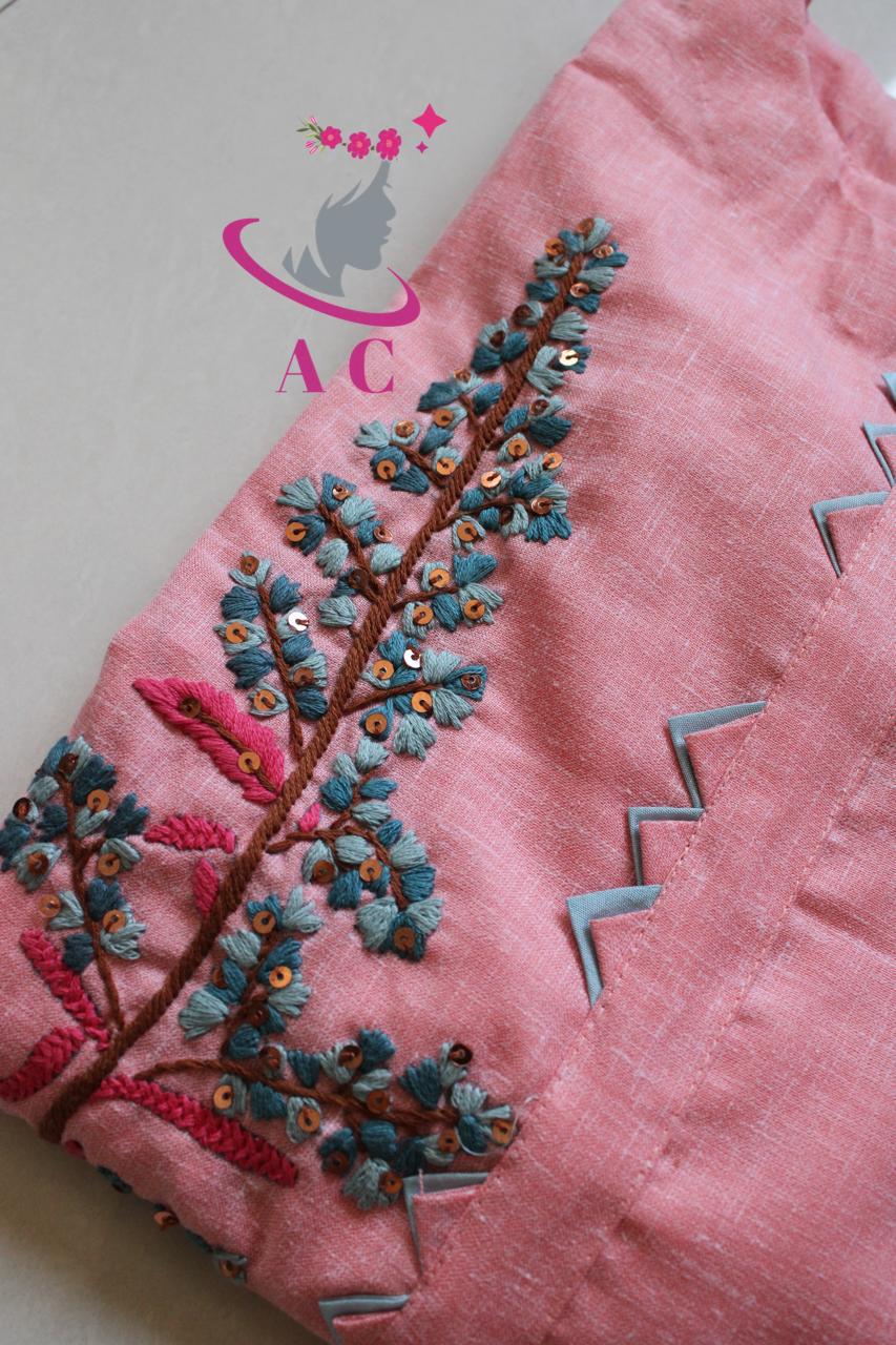 AC Cotton Stitched Embroidered Kurti