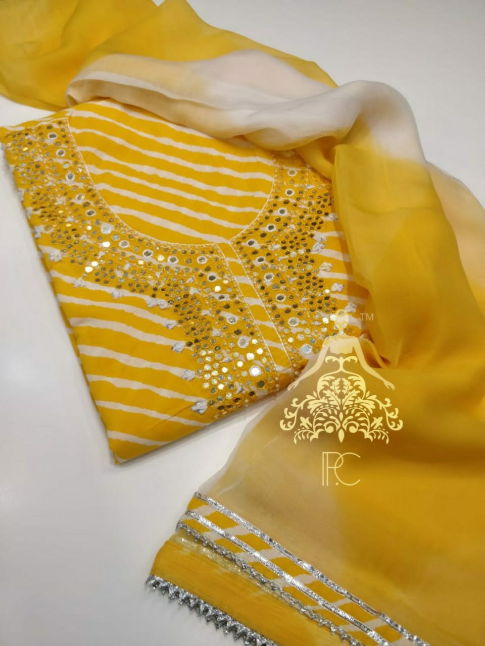 Cotton Lehriya with Chiffon Dupatta