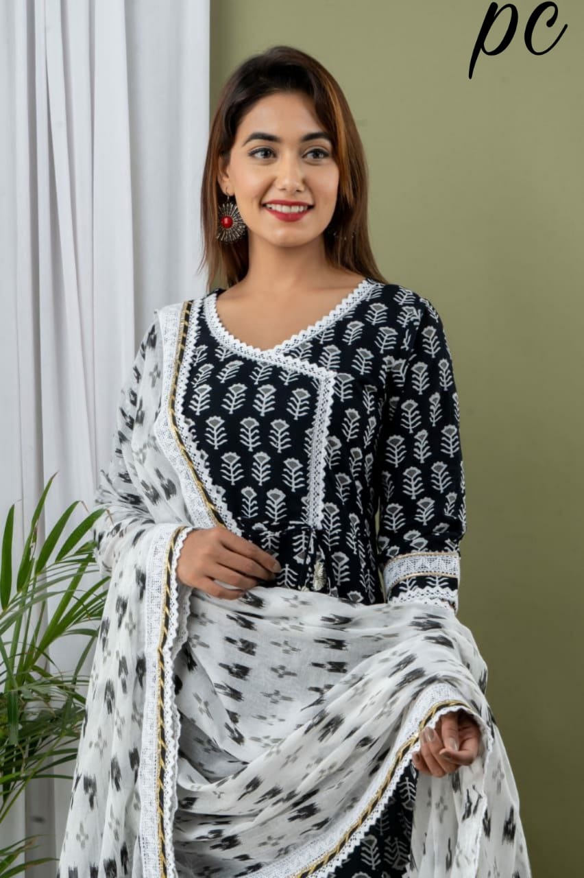 Block Print Anarkali Kurti with Pant