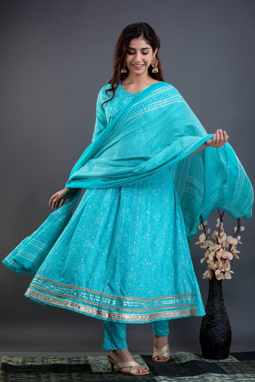 Beautiful Cotton Anarkali Set with Gota