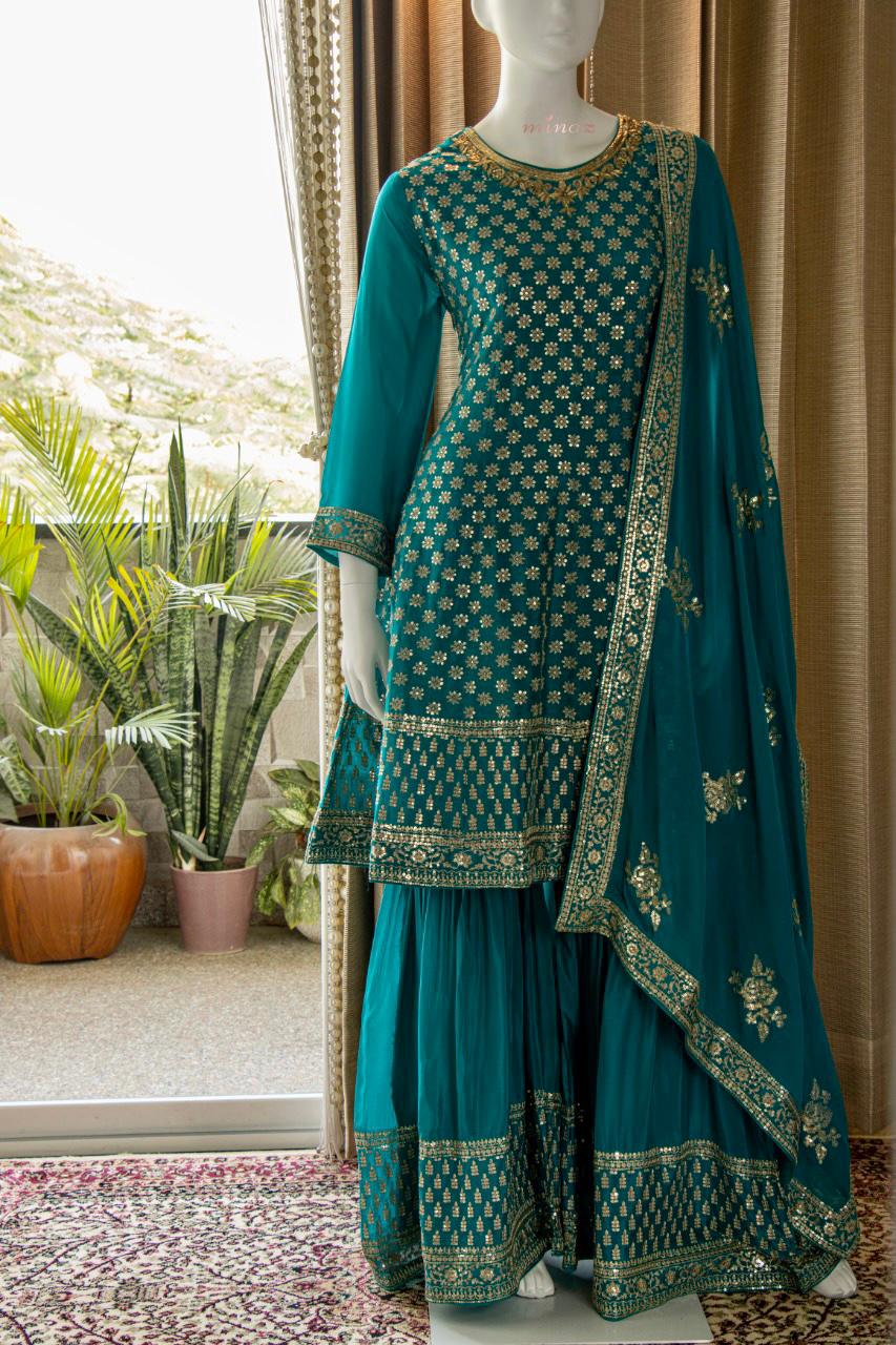 Beautiful Chinnon Short Anarkali with Garara