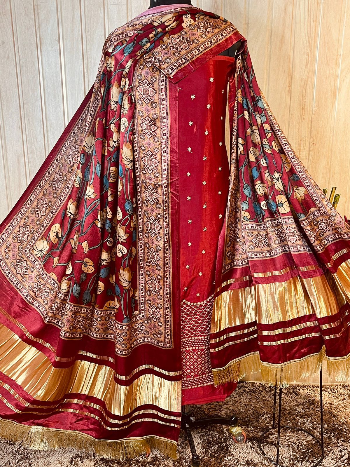 Satin Silk Top n with Gaji Silk Dupatta