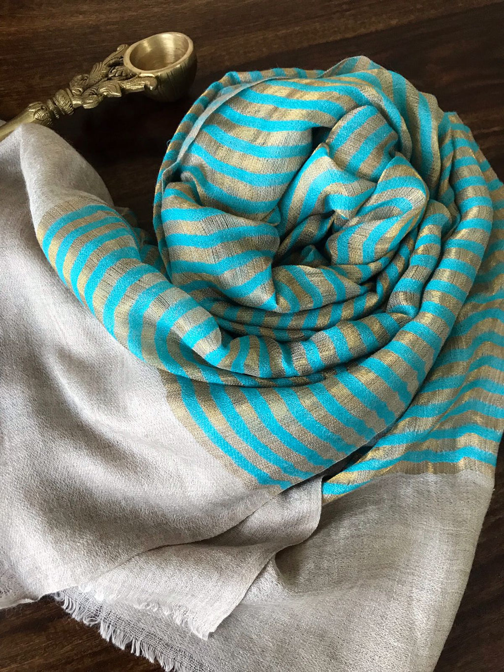 Handwoven Pure Wool Stoles with Zari Stripes