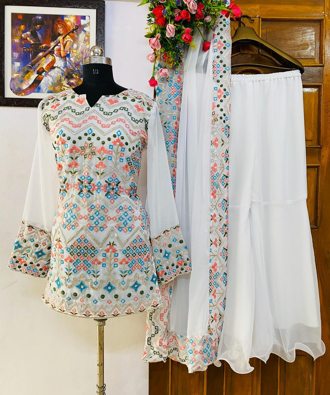 Embroidered Georgette Kurti Palazzo