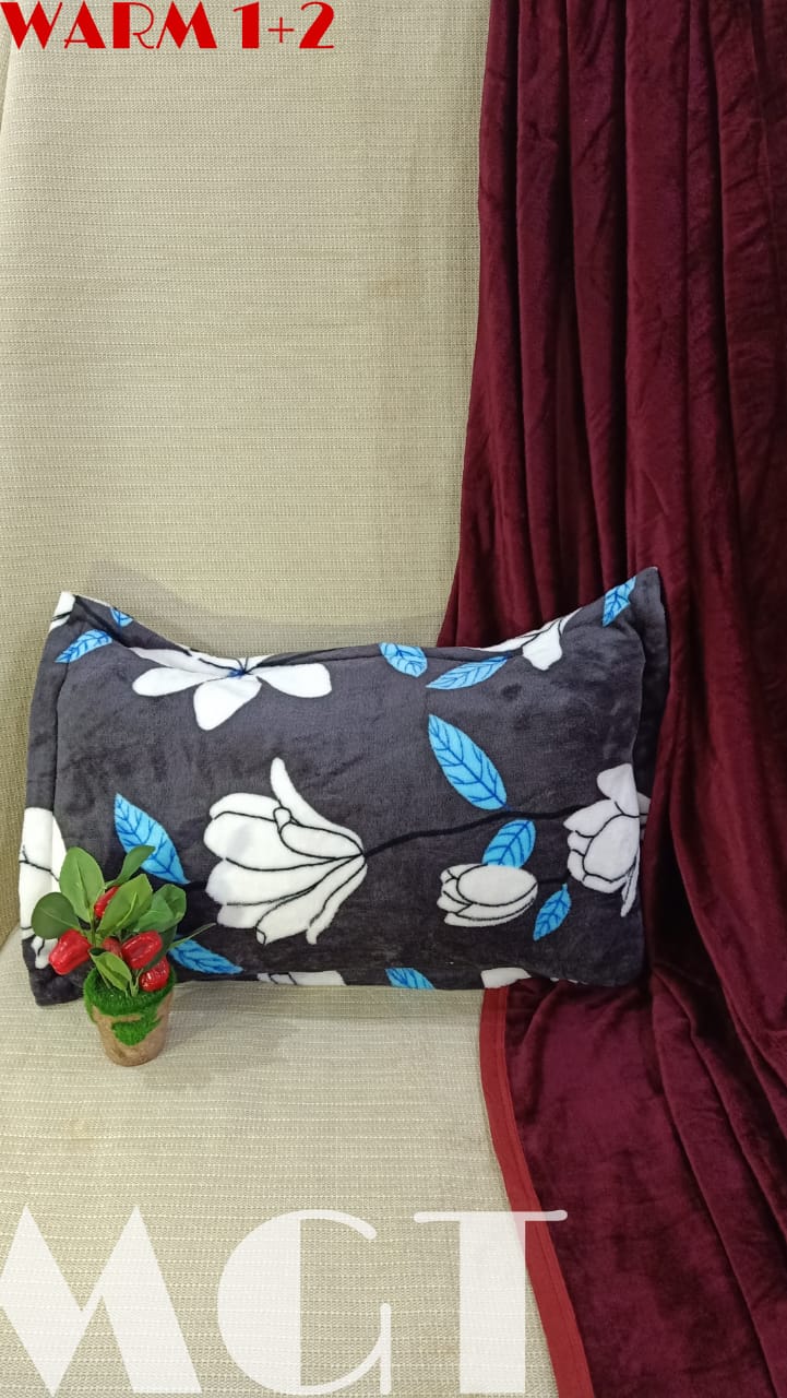 Plain Bedsheet with Printed Pillow Covers