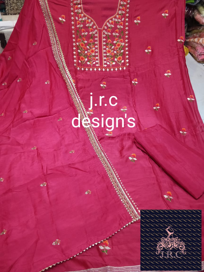 Dola Silk Shirt(embroidered) with Bottom n Dupatta