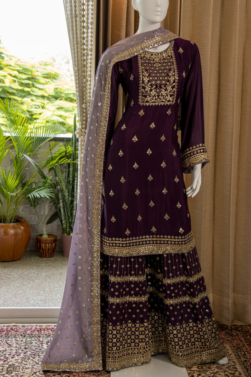Beautiful Chinnon Shirt Skirt Dupatta