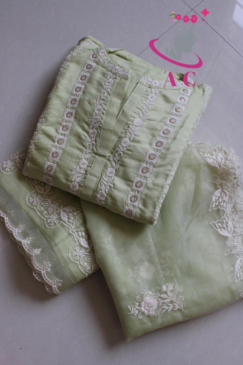 Cotton Silk Stitched Shirt(Embroidered) with Palazzo