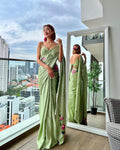 Satin Silk Georgette Handprinted Saree