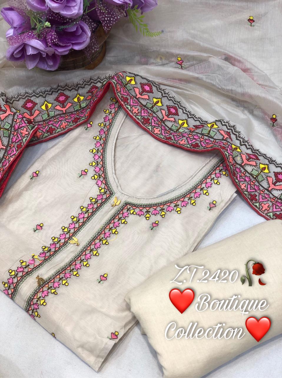 Stunning Chanderi Embroidered Suit, Chanderi Dupatta