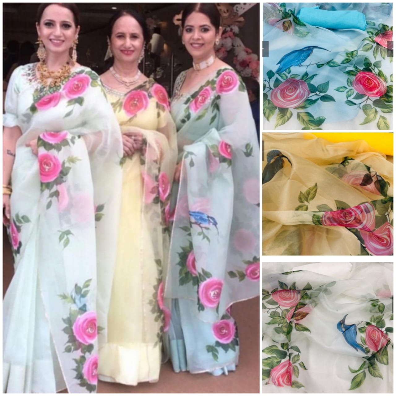 Stunning Hand Painted Organza Sarees