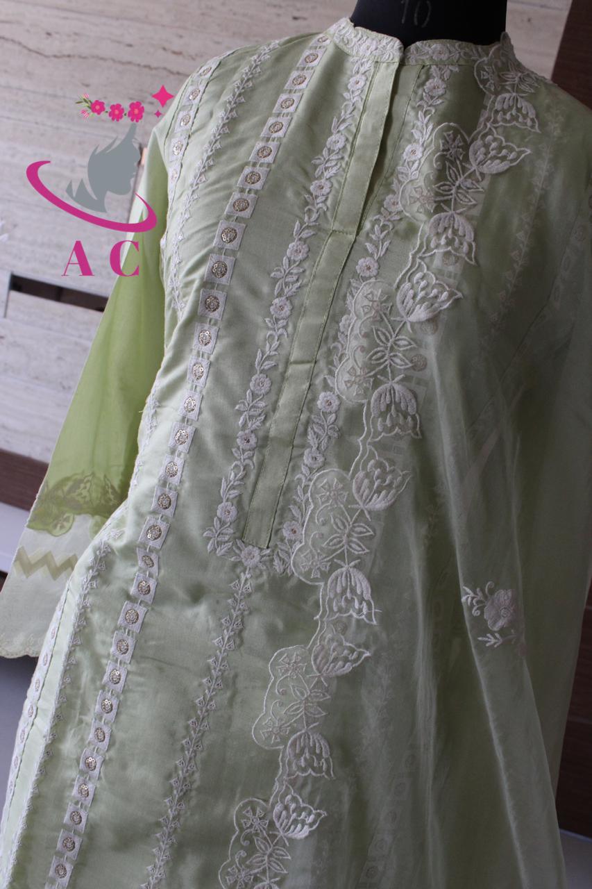 Cotton Silk Stitched Shirt(Embroidered) with Palazzo