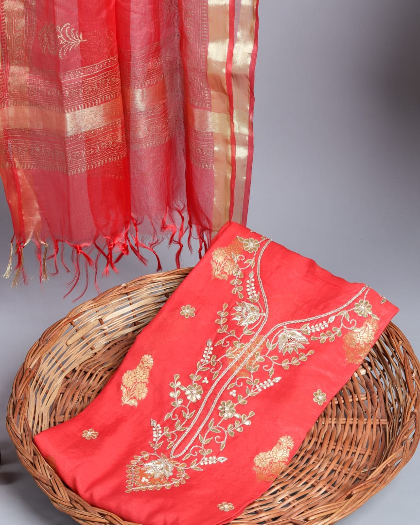 Chanderi Silk Shirt with Organza Dupatta