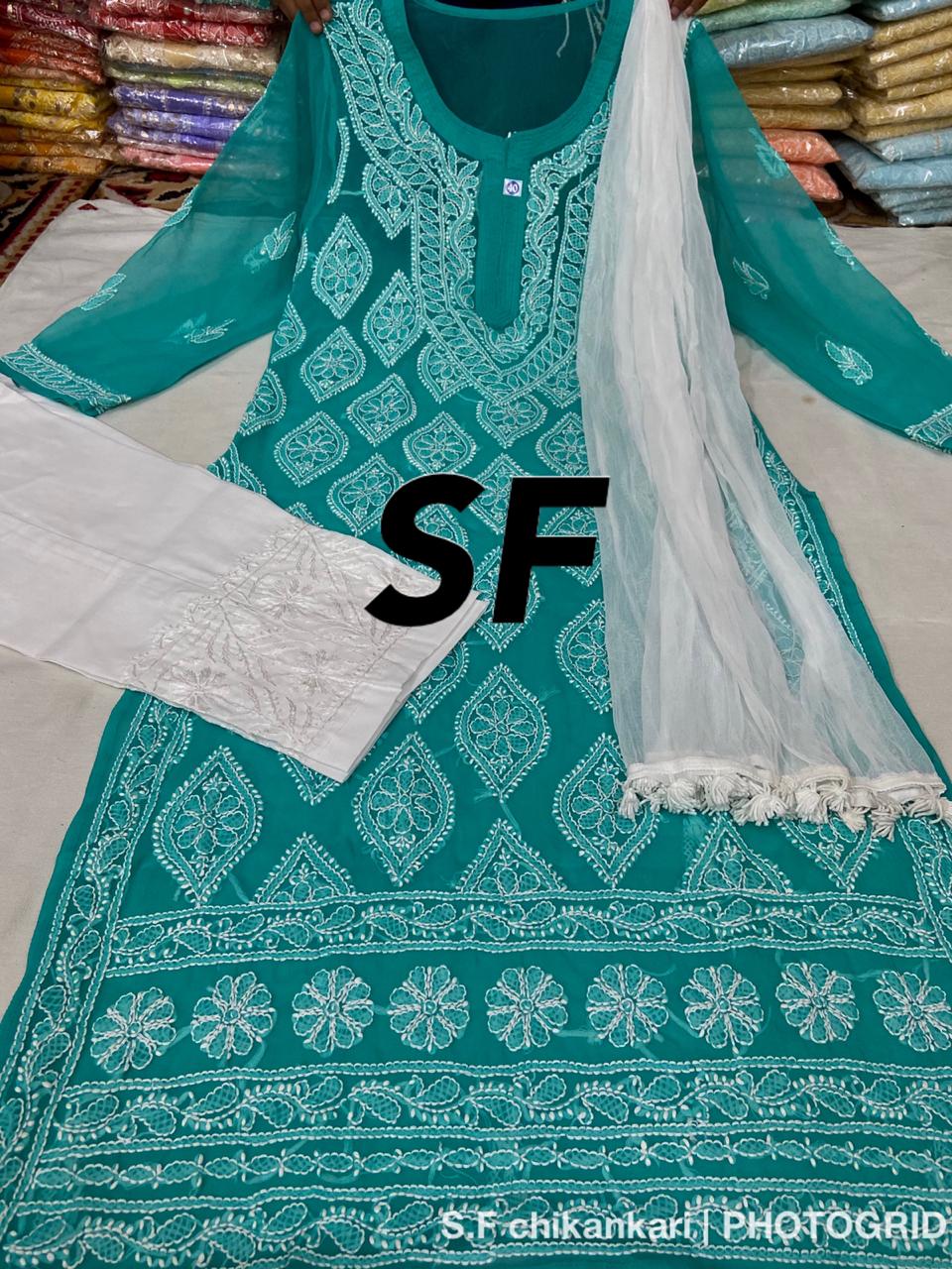 Chikankari Kurti Pant with Barfi Boota Embroidery