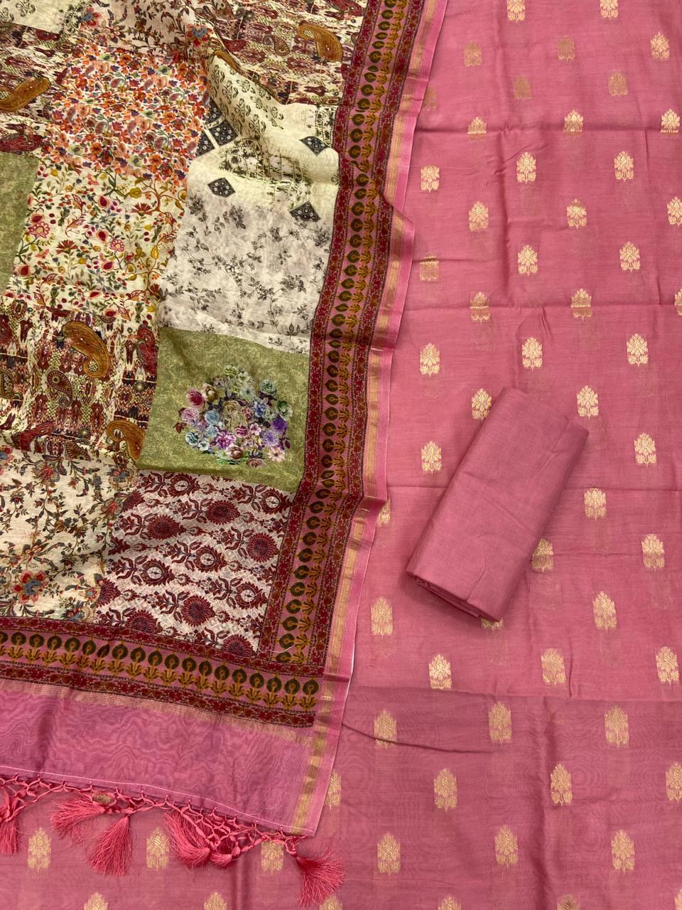 Handloom Chanderi with zari boota