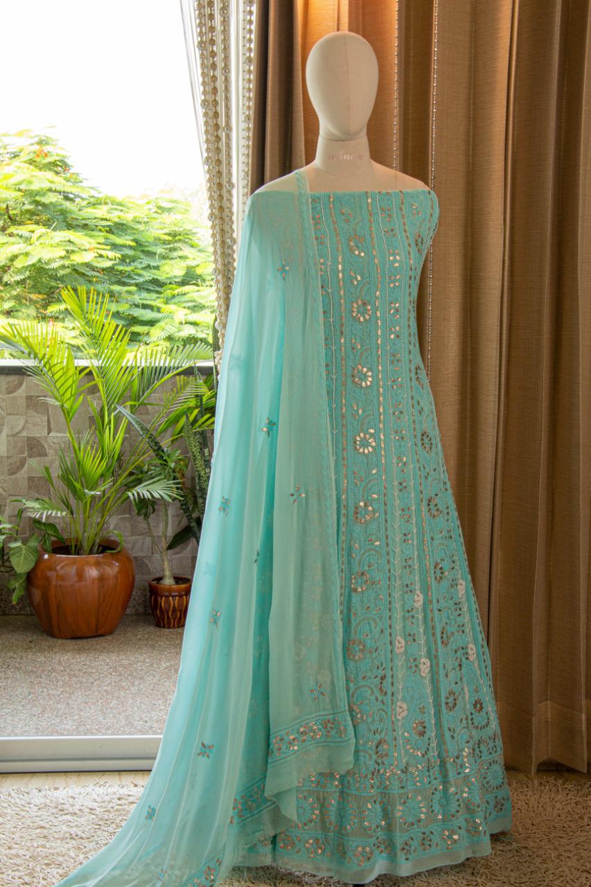 Anarkali with dense pearl work